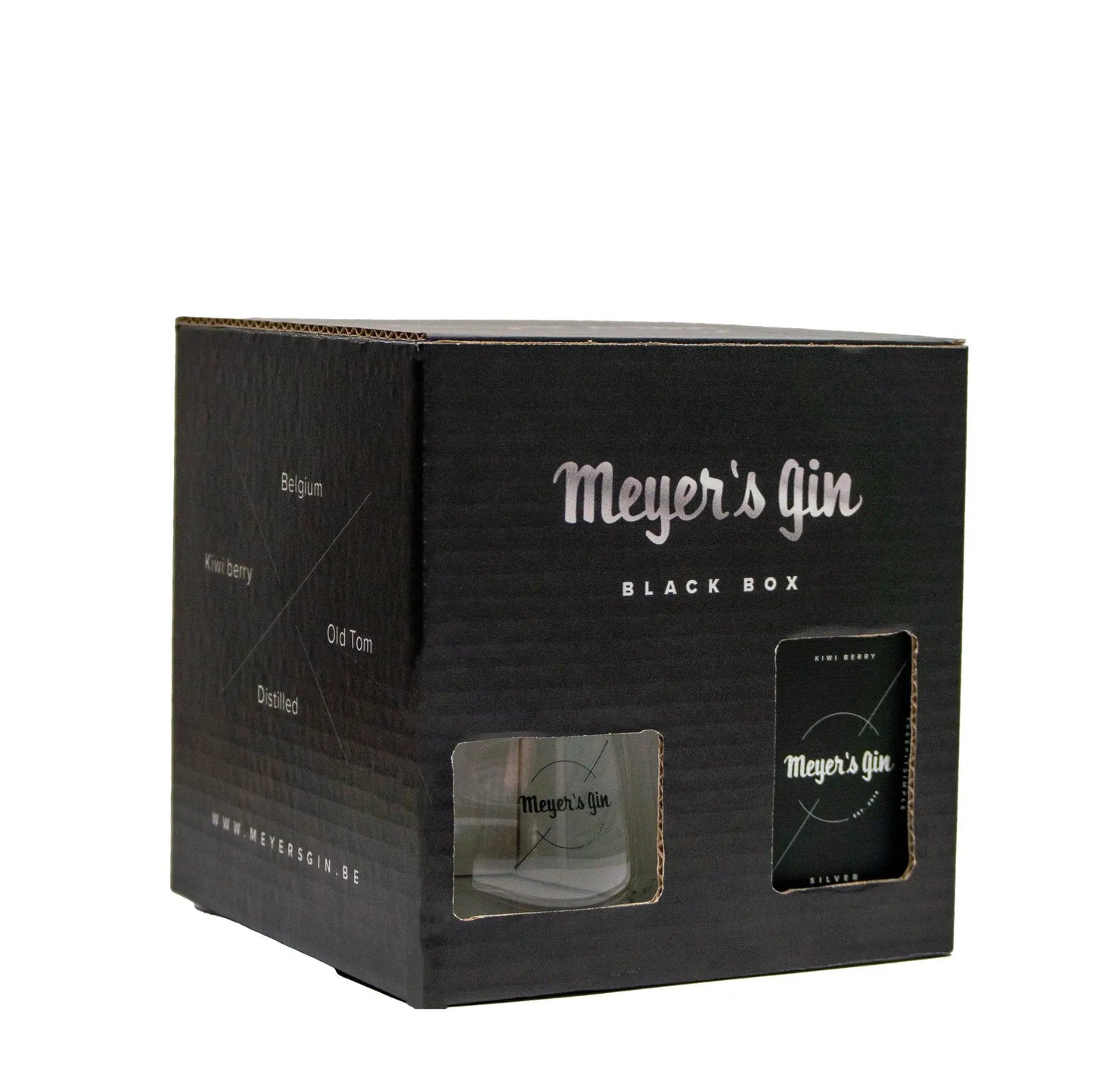 Giftbox met fles Meyer's Gin Silver en 2 gin glazen