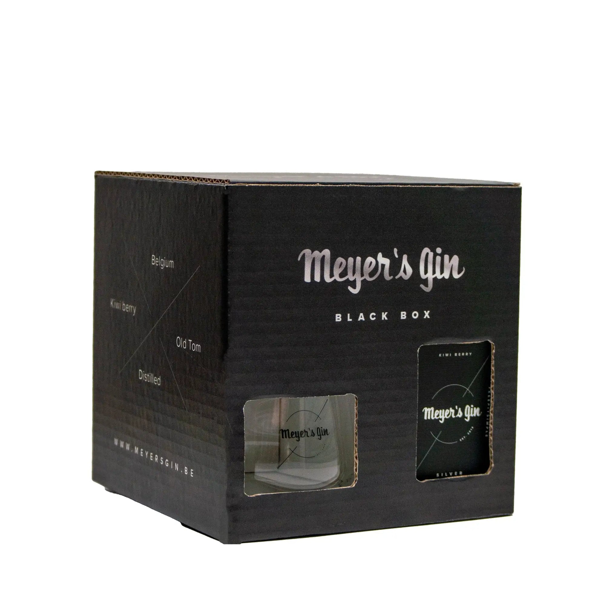 Giftbox met fles Meyer's Gin Silver en 2 gin glazen