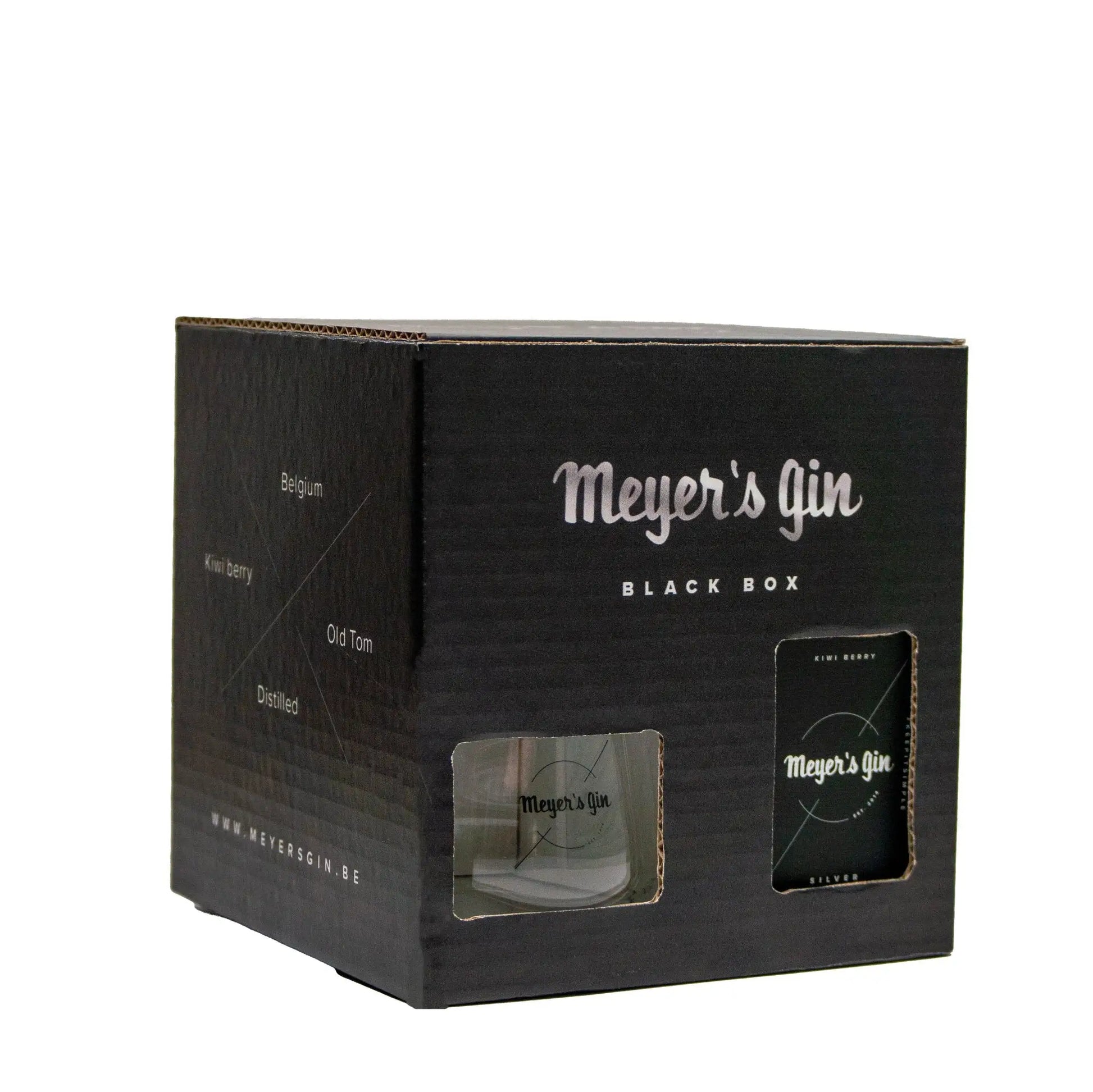 Giftbox met fles Meyer's Gin Silver en 2 gin glazen 